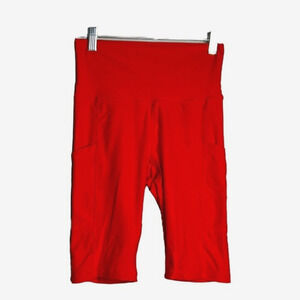 Wolven Shorts Womens Small Red Orange Pocket Bike Shorts Gym‎ Workout Athleisure